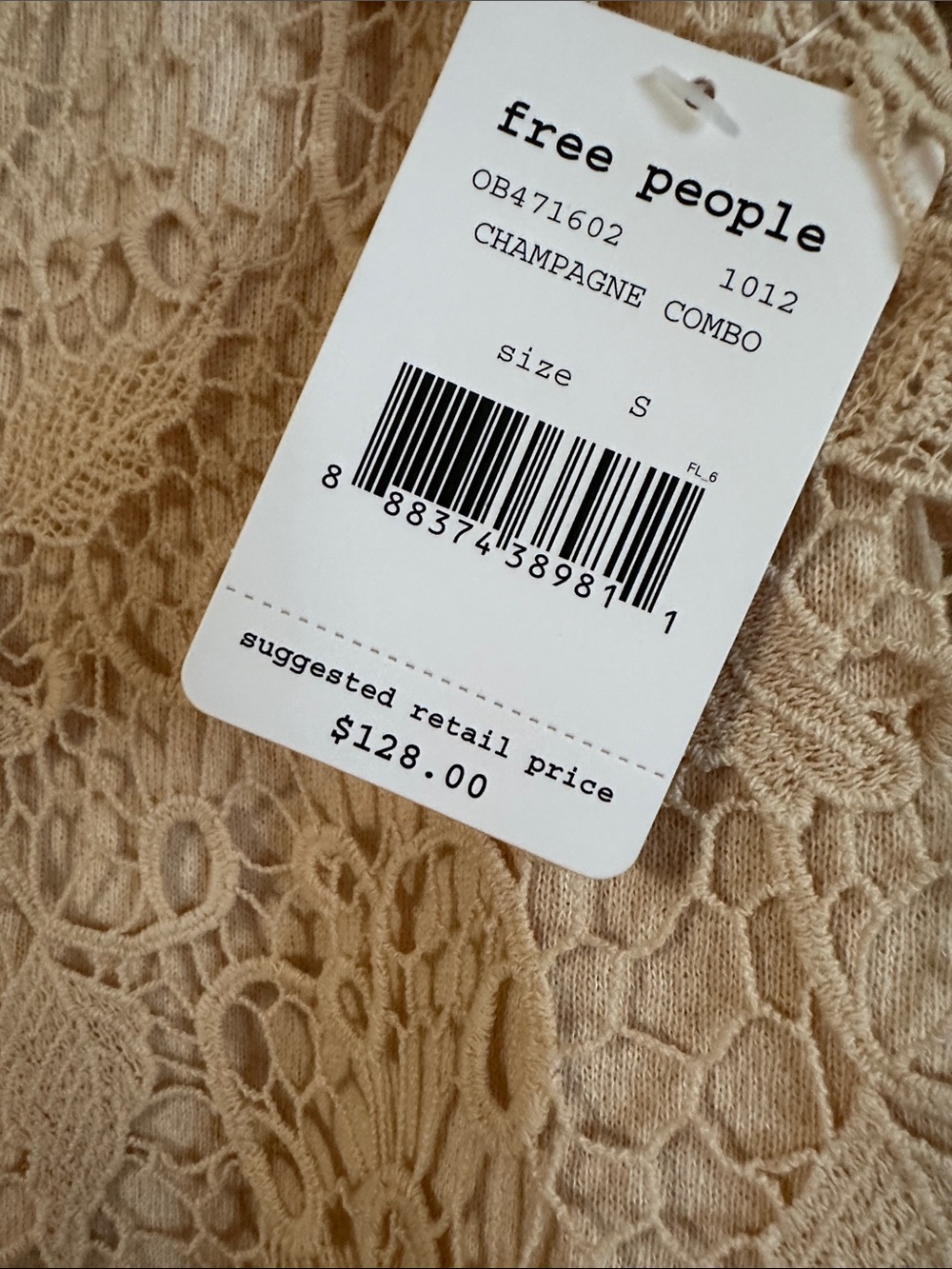 Free People Champagne Crochet Lace Top - Picture 2 of 3